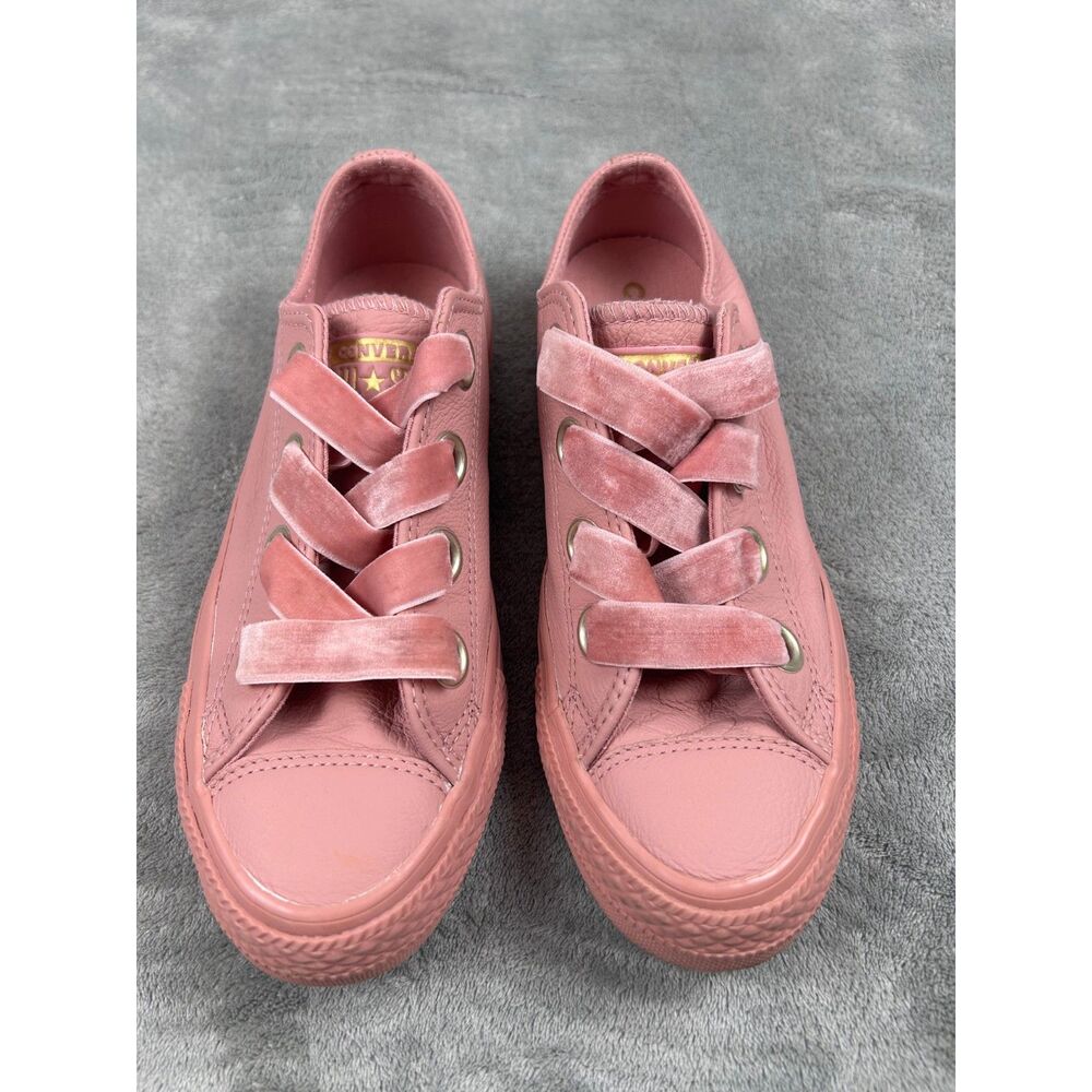 Converse All Star Big Eyelets Leather Velvet Laces Pink Gold Women Size 6